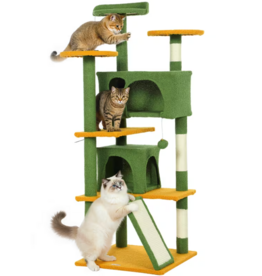 Temu PawHut Cat Tower with Scratching Posts, Cat Condos, and Ramp 54in - Green