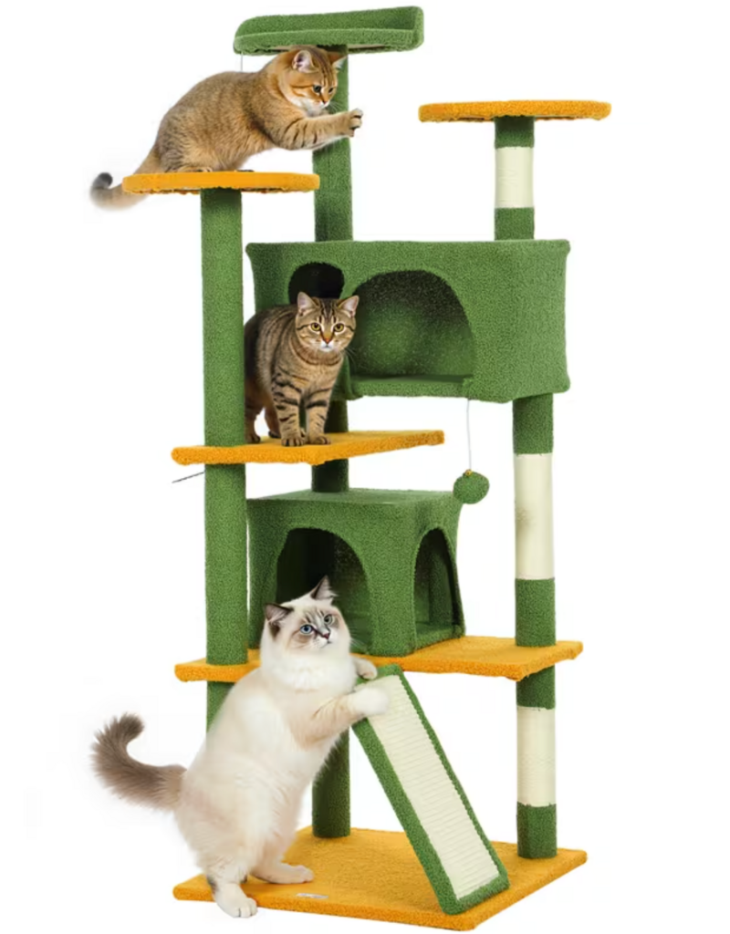 Temu PawHut Cat Tower with Scratching Posts, Cat Condos, and Ramp 54in - Green