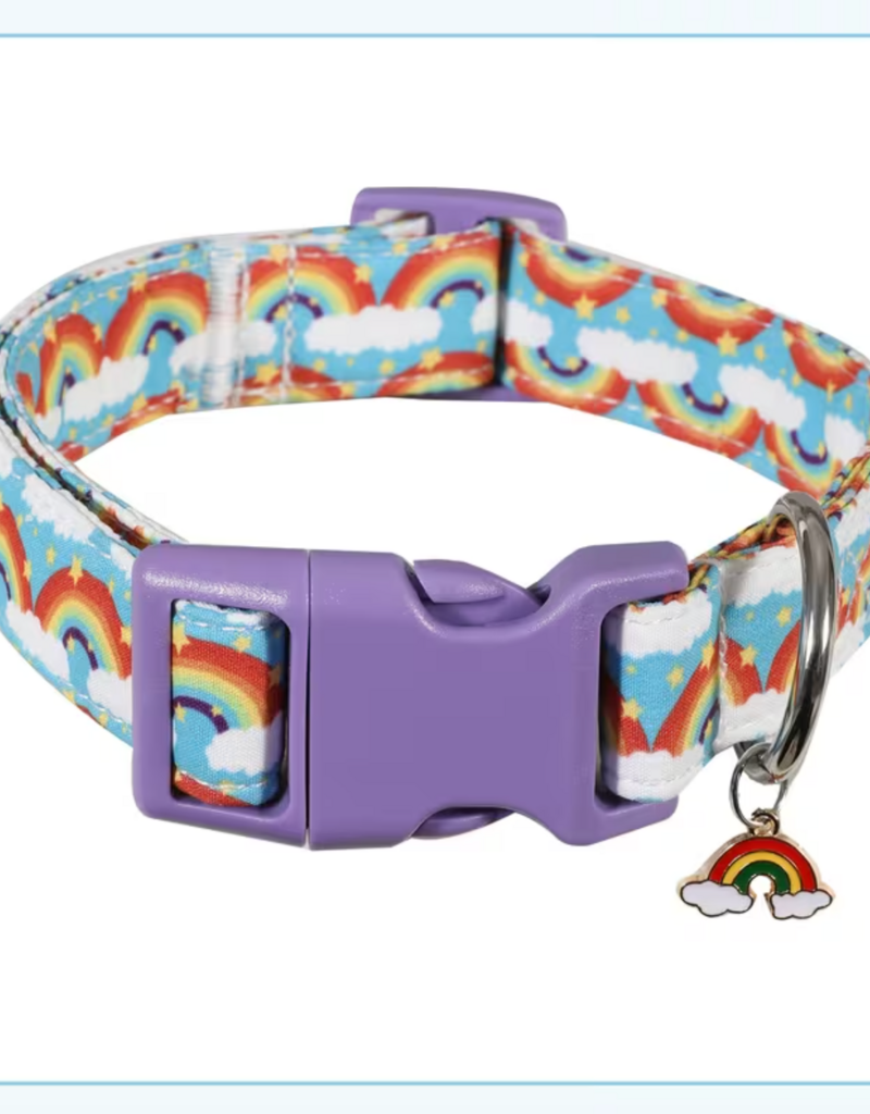 Temu Adjustable Dog Collar - Purple Rainbow - Small