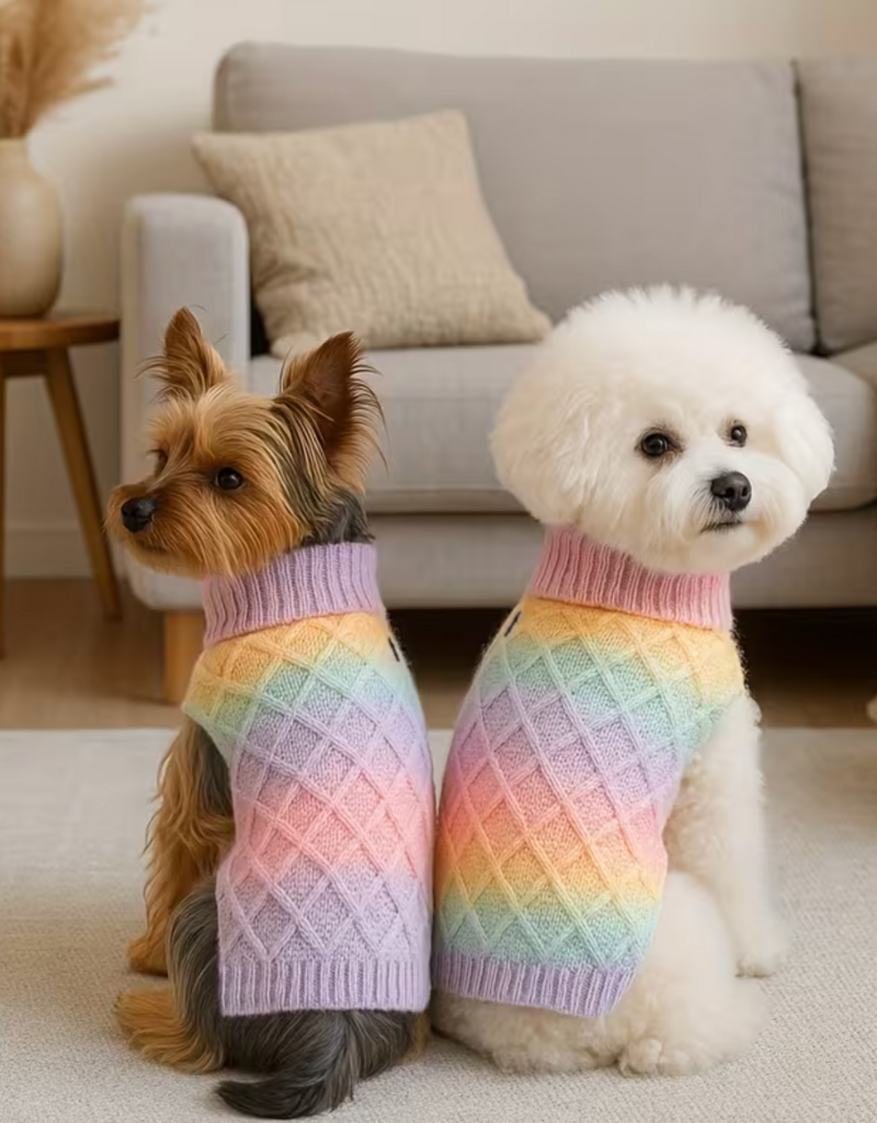 Temu Knitted Turtleneck Dog Sweater 1pc. - Rainbow - XS