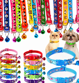 Temu Adjustable Pet Collar with Bell - Assorted Colors/Patterns - 1pc.