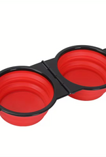 Temu Double Foldable/Collapsible Pet Silicone Bowls - Red