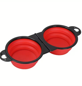 Temu Double Foldable/Collapsible Pet Silicone Bowls - Red