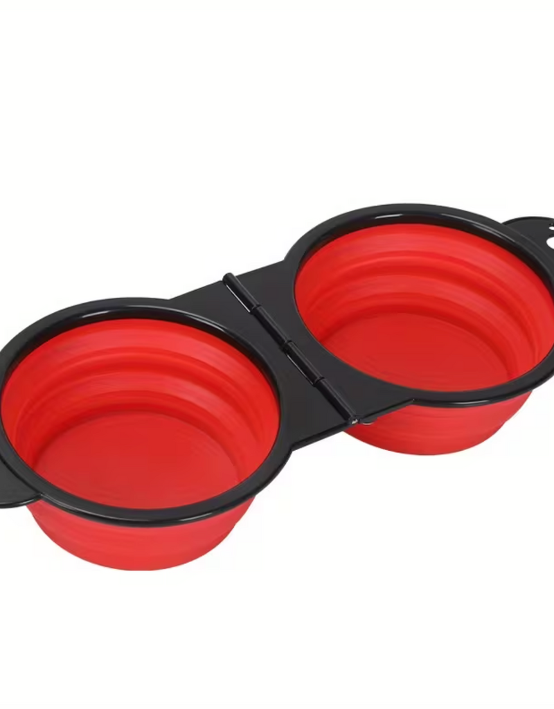 Temu Double Foldable/Collapsible Pet Silicone Bowls - Red