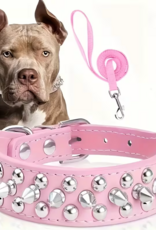 Temu Spiked Adjustable Dog Collar & Leash Set - Pink - MD