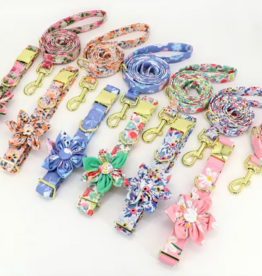 Temu Adjustable Dog Collar & Leash Set - Assorted Floral Patterns - XS