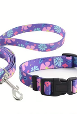 Temu Adjustable Dog Collar & Leash Set - Violet Pattern - XS