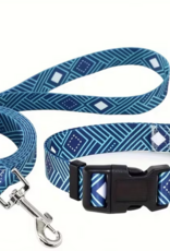 Temu Adjustable Dog Collar & Leash Set - Peacock Blue Pattern - XS