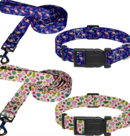Temu Adjustable Dog Collar & Leash Set - Assorted Flamingo Patterns - LG