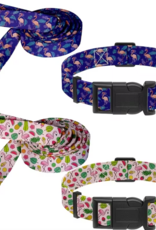 Temu Adjustable Dog Collar & Leash Set - Assorted Flamingo Patterns - SM