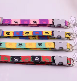 Temu Adjustable Nylon Pet Collar with Bell & Paw Print Pendant - Assorted Colours - 1pc.