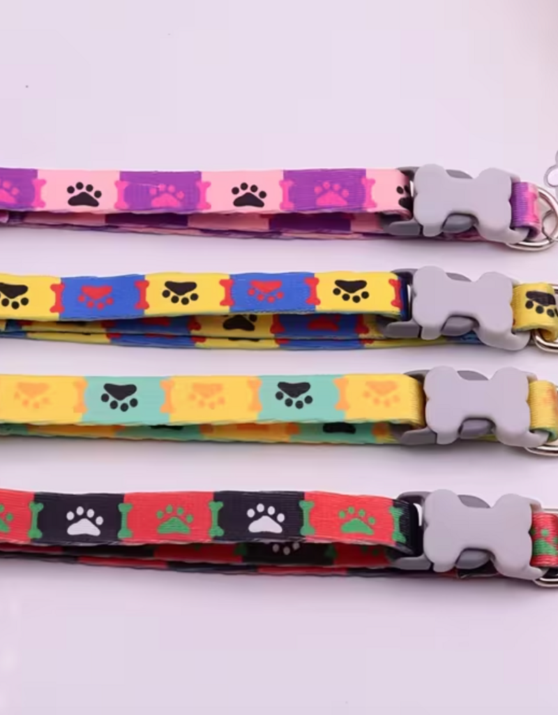 Temu Adjustable Nylon Pet Collar with Bell & Paw Print Pendant - Assorted Colours - 1pc.