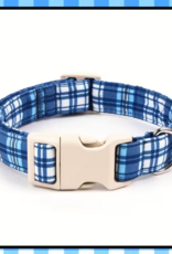 Temu Adjustable Dog Collar - Blue Tartan - Medium