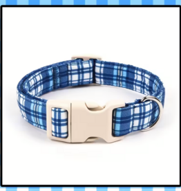 Temu Adjustable Dog Collar - Blue Tartan - Small