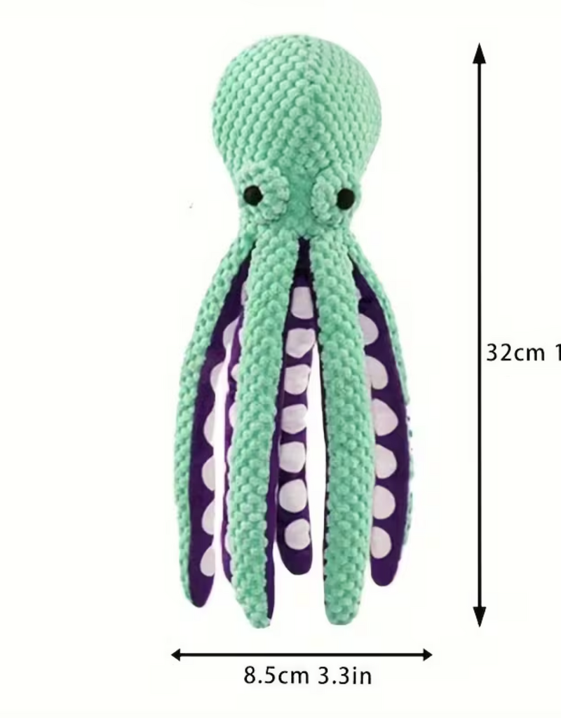 Temu Squeaky Plush Dog Toy - Octopus - Teal/Purple 1pc.