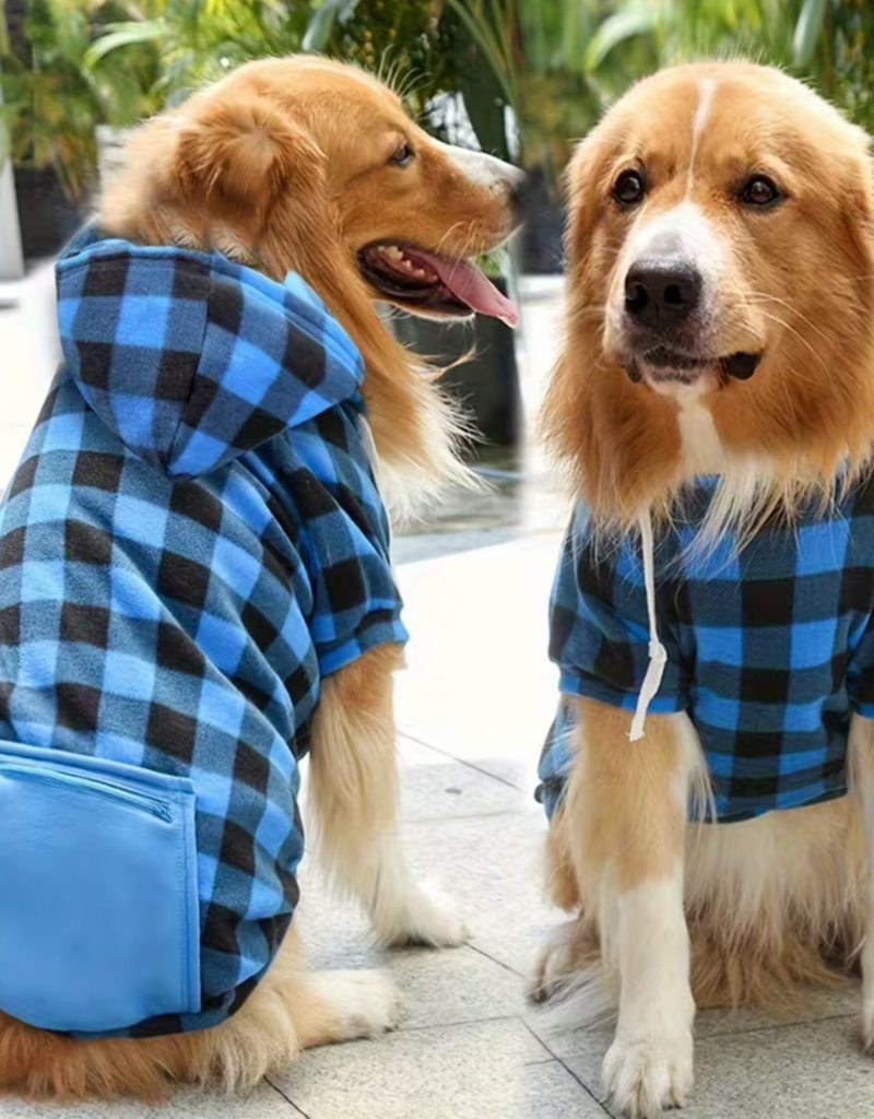 Doogle Doogle Zip Pocket Pet Hoodie - Blue Checkered - XXL