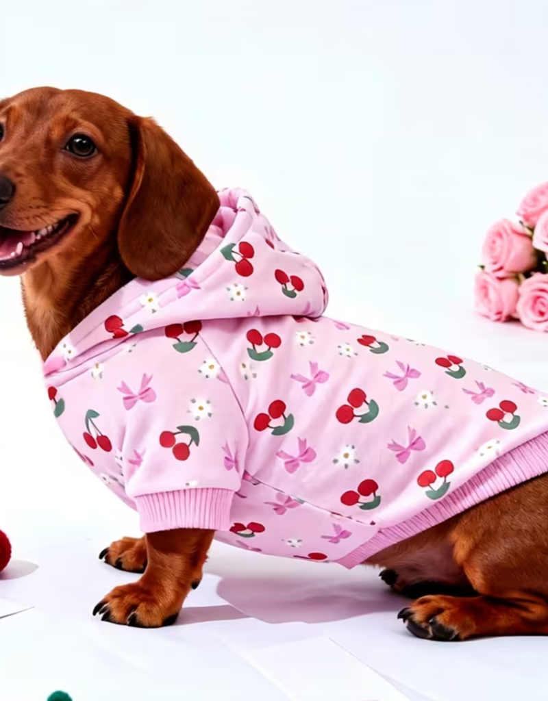 BinBin Pet Hoodie - Light Pink with Cherries - XXLarge