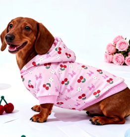 BinBin Pet Hoodie - Light Pink with Cherries - Medium