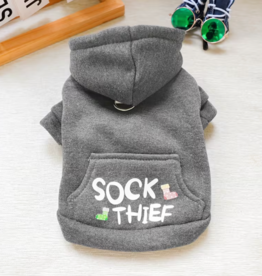 BinBin Pet Hoodie with Pocket - Sock Thief Dark Grey - Large