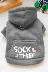 BinBin Pet Hoodie with Pocket - Sock Thief Dark Grey - Medium