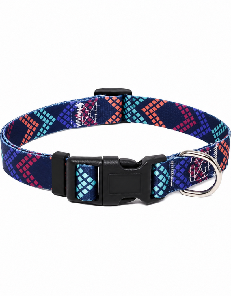 Temu Adjustable Dog Collar - Navy Pattern - LG