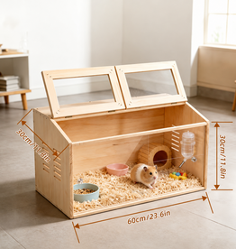 Temu Wooden Small Animal Cage - Ventilated with Window (Internal Accessories Not Included)