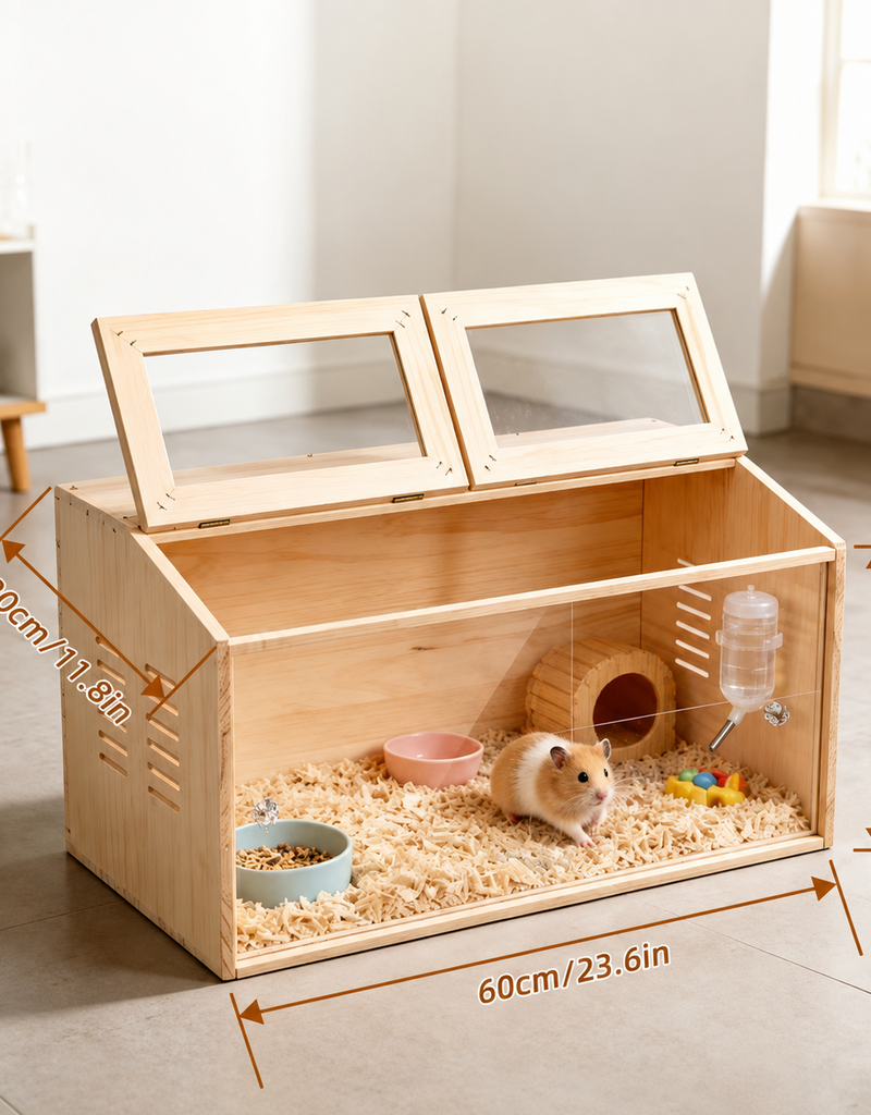 Temu Wooden Small Animal Cage - Ventilated with Window (Internal Accessories Not Included)