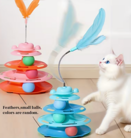 Temu Cat Carousel Toy - Feather and Rotating Rolling Ball - Assorted Colours