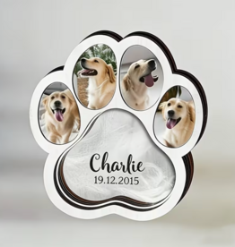 Temu Wooden Memorial Pet Paw Photo Frame with Hair Collection - White