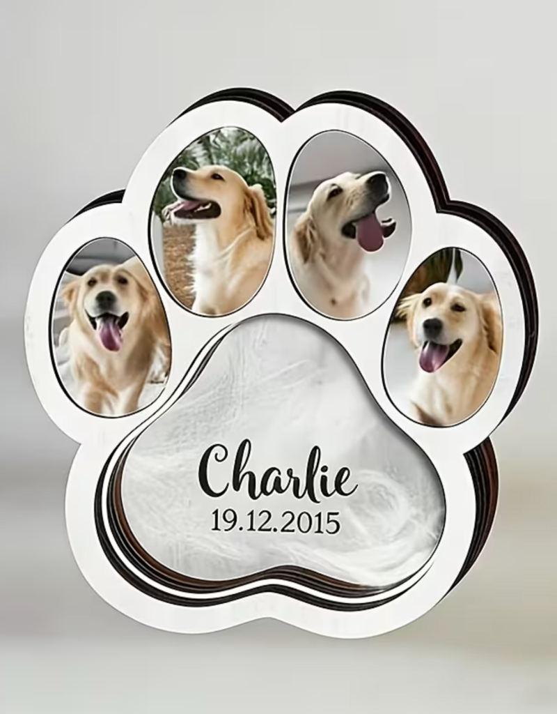 Temu Wooden Memorial Pet Paw Photo Frame with Hair Collection - White