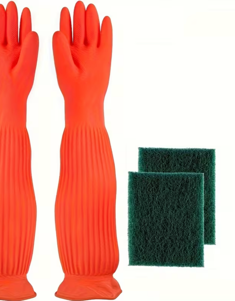 Temu 4pcs Aquarium Cleaning Tool Set - 22in Gloves & Aquarium Sponges