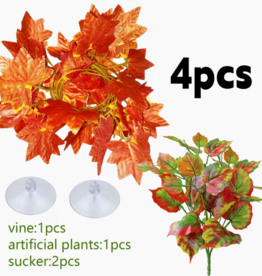 Temu 4pc Artificial Reptile Plant Set - Red