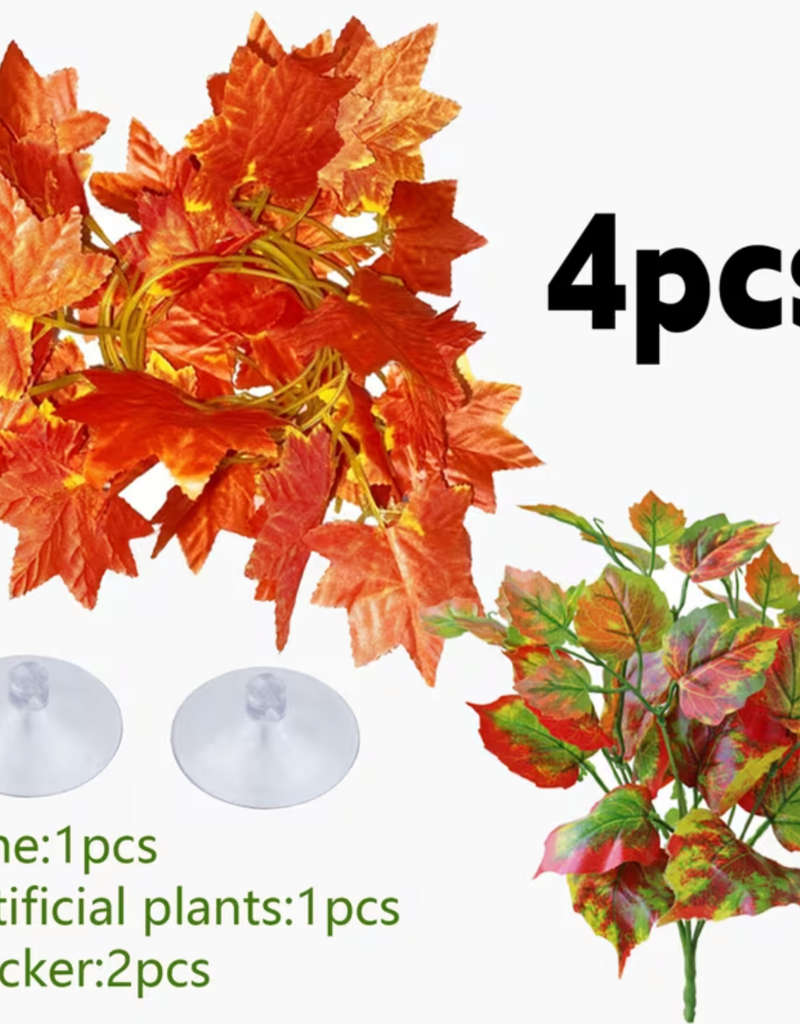 Temu 4pc Artificial Reptile Plant Set - Red