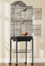 Temu Pet Paradise Bird Cage with Rolling Stand and Storage Shelf - Black 62"