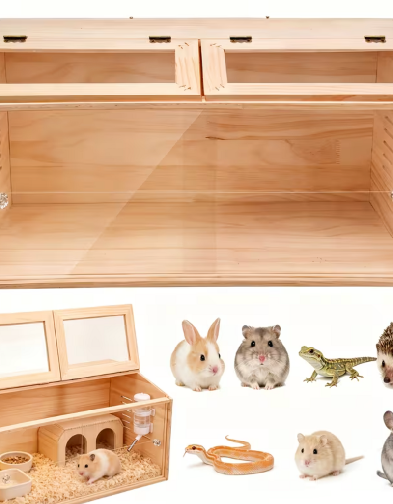 Temu Wooden Small Animal Cage - Ventilated with Window (Internal Accessories Not Included)