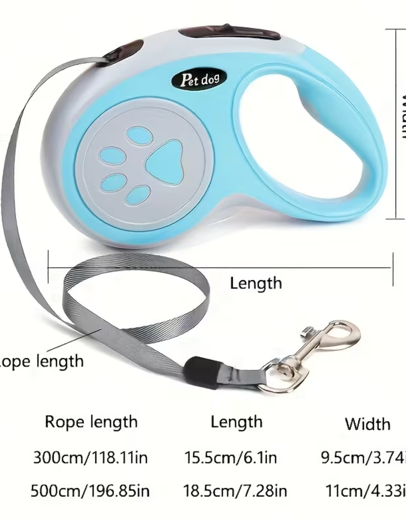 Temu Retractable Leash - Assorted Colours - Small - 9.8ft