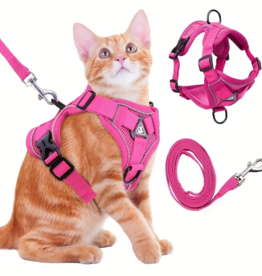 Temu Anti-Escape Adjustable Reflective Cat Harness with Leash - Pink - Small