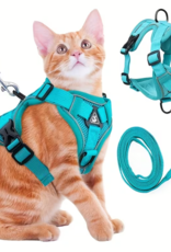 Temu Anti-Escape Adjustable Reflective Cat Harness with Leash - Teal - Small