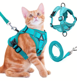 Temu Anti-Escape Adjustable Reflective Cat Harness with Leash - Teal - Small