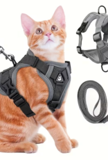 Temu Anti-Escape Adjustable Reflective Cat Harness with Leash - Grey - Small