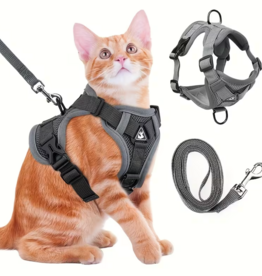 Temu Anti-Escape Adjustable Reflective Cat Harness with Leash - Grey - Small