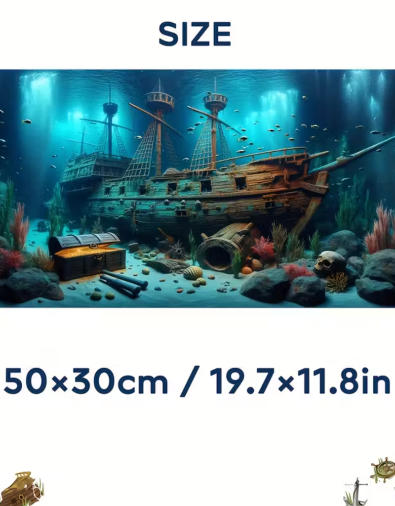 Temu Aquarium Background - Underwater Shipwreck - 19.7x11.8in