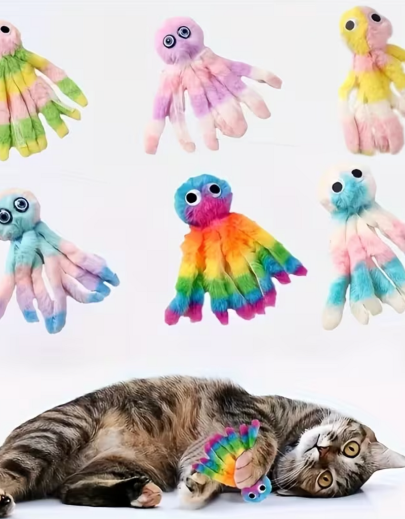 Temu Plush Octopus Cat Toy - Assorted Colours 1pc.