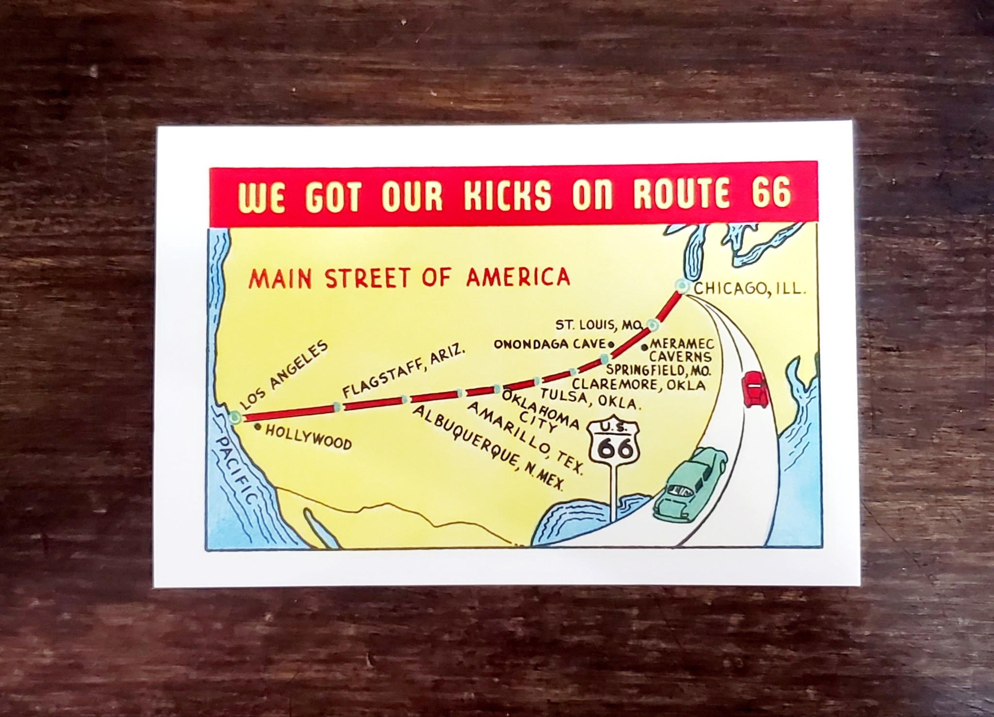 Found Image Press Kicks on Route 66 Postcard