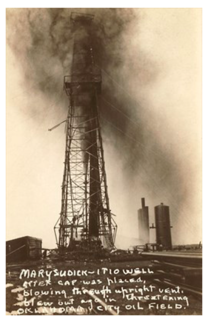 Found Image Press Spurting Oil Well Sepia Postcard