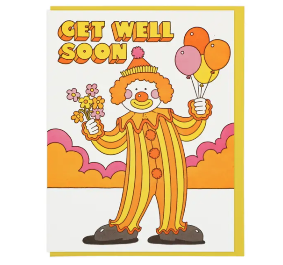 GET WELL SOON Clown Puppet Show w/ Teddy Bear 4x9 Greeting Card