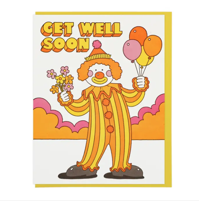 Lucky Horse Press Get Well Soon Happy Clown Card