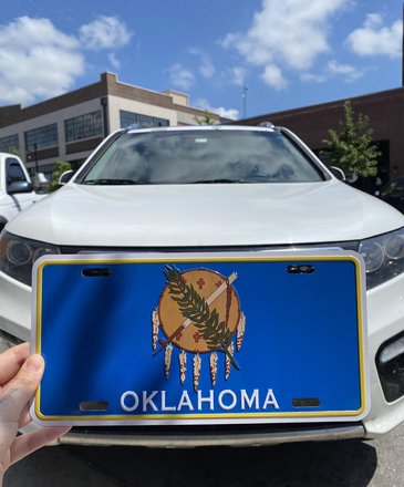Ida Red Oklahoma Flag License Plate