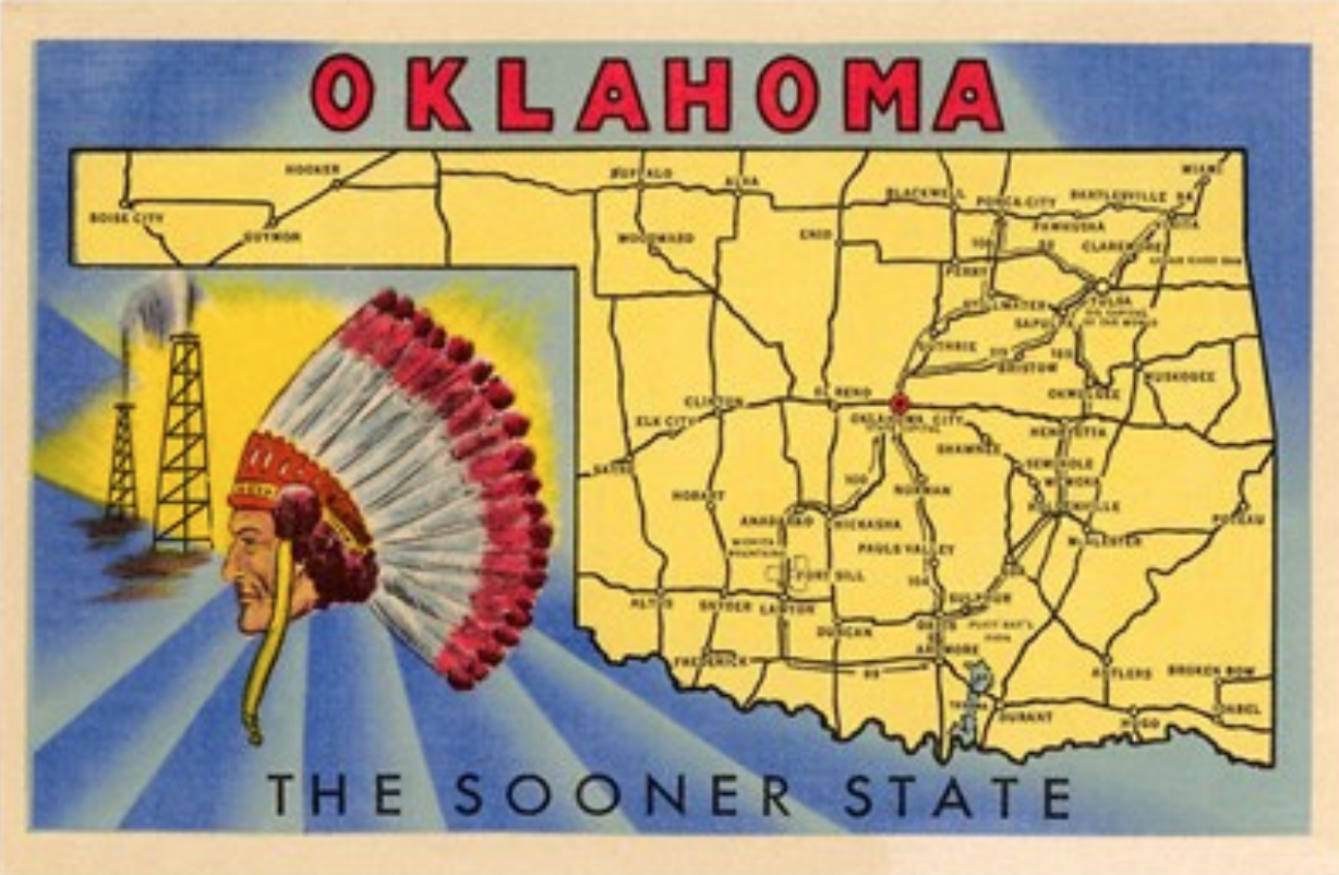 Found Image Press Oklahoma The Sooner State Map Postcard