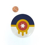 Ida Red Tulsa Flag Round Sticker 3"